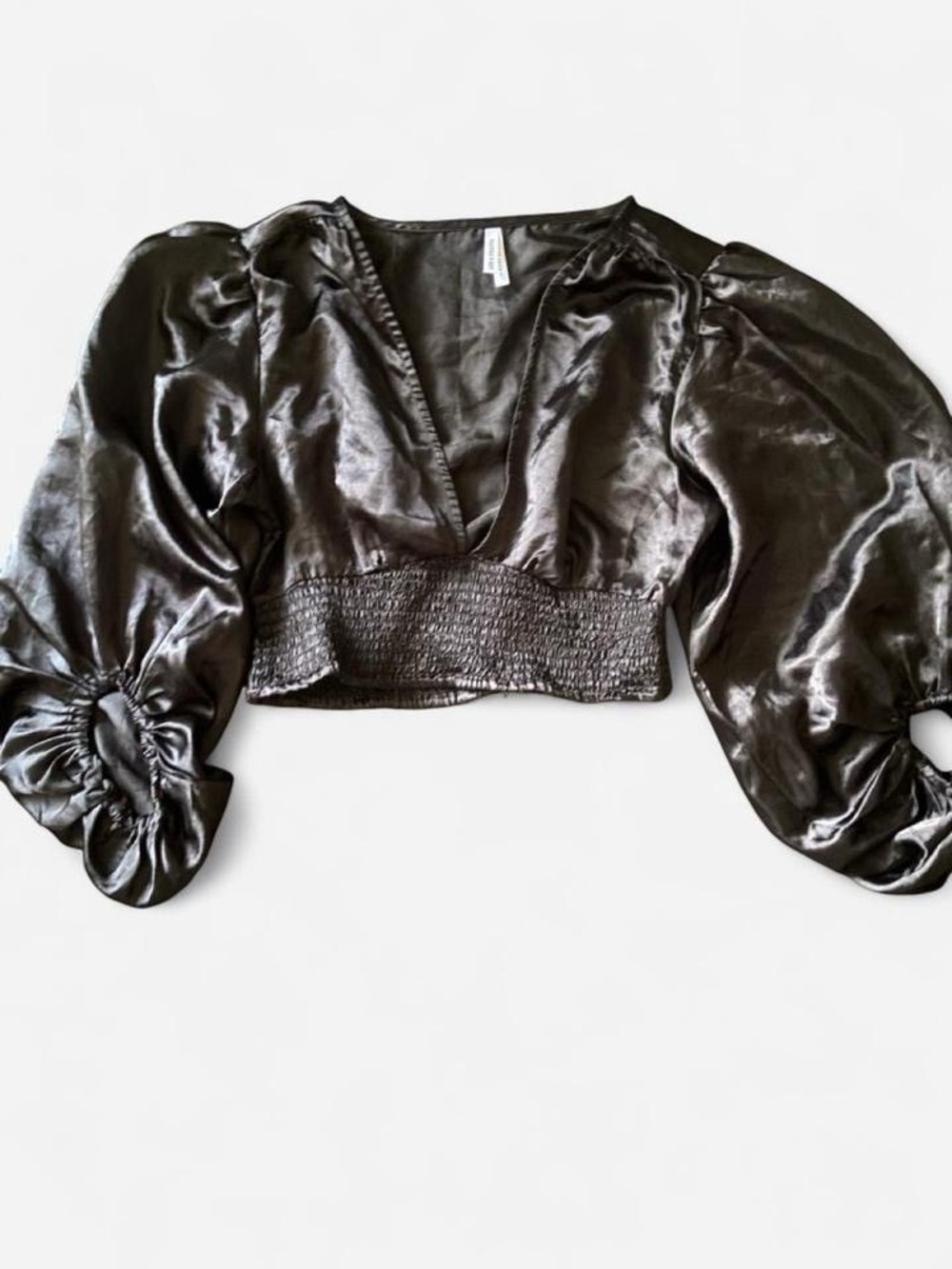 Live 4 Truth Black Satin Puff-Sleeve Cropped Top